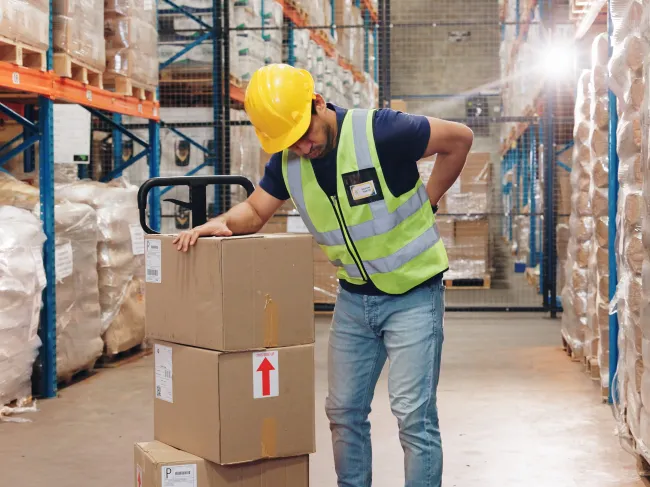 Man in warehouse hurt back